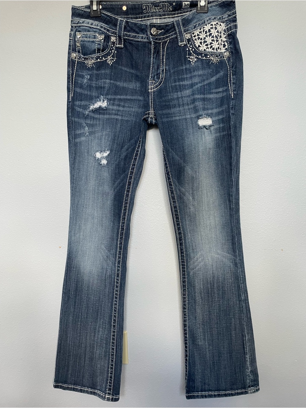 Miss Me Size 30 Lace Rhinestone Distressed Bootcut Western Jeans